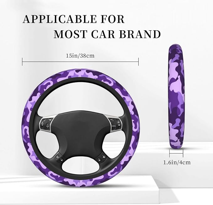 Purple Camo Steering Wheel Cover For Women Men Girls Car Accessories Decor Anti-Slip Neoprene Auto Steering Wheel Covers Protector Universal 15 Inch