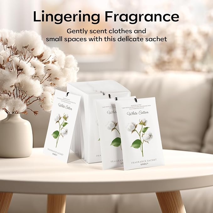 12 Packs Scent Sachets for Closet Clothes Storage - White Cotton Fragrance Long Lasting Home Air Freshener Odor Deodorizer