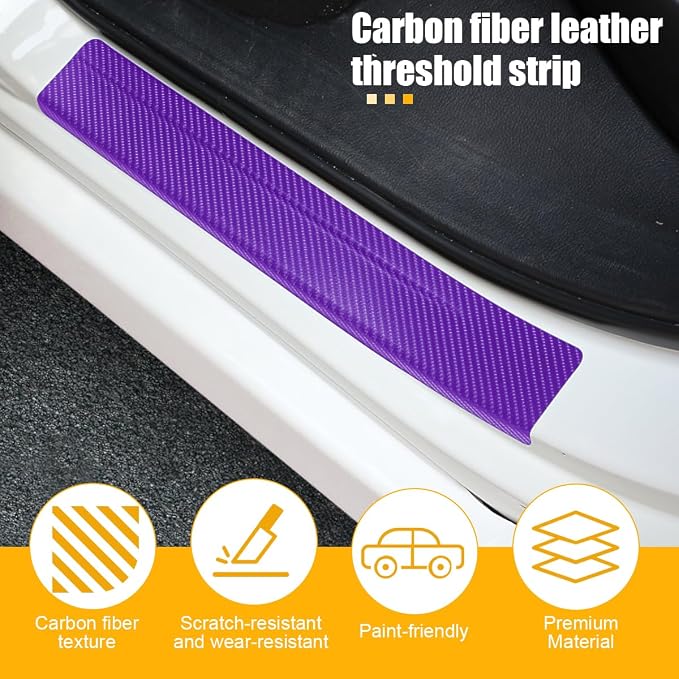 4PCS Car Door Sill Protector, 3D Carbon Fiber Vehicle Entry Edge Guard Trim, Anti-Scratch Automotive Threshold Sill Cover Strips Accessories, Universal for SUV, Sedan, Truck (Purple)