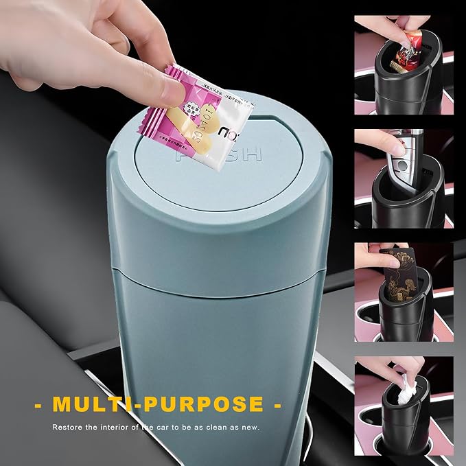 Car Trash Can Bin with Lid, Leakproof Portable Garbage Trash Bin Mini Cup Holder Organizer, Automotive Interior Dustbin Multipurpose Storage Container for Car Home Office (Black Green)