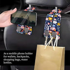 Car Seat Headrest Hook, Universal Leather Cute Hanger Holder Hook, Storage Organizer Interior Accessories for Purse Bags Handbag Cute Purple Flowers
