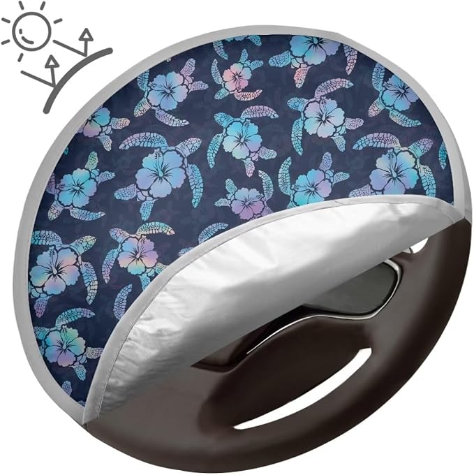 Hibiscus Turtle Steering Wheel Cover Sun Shade Easy to Install Auto Interior Protector Car Steering Wheel Sun Shade Cover for UV Protection Universal Accessories