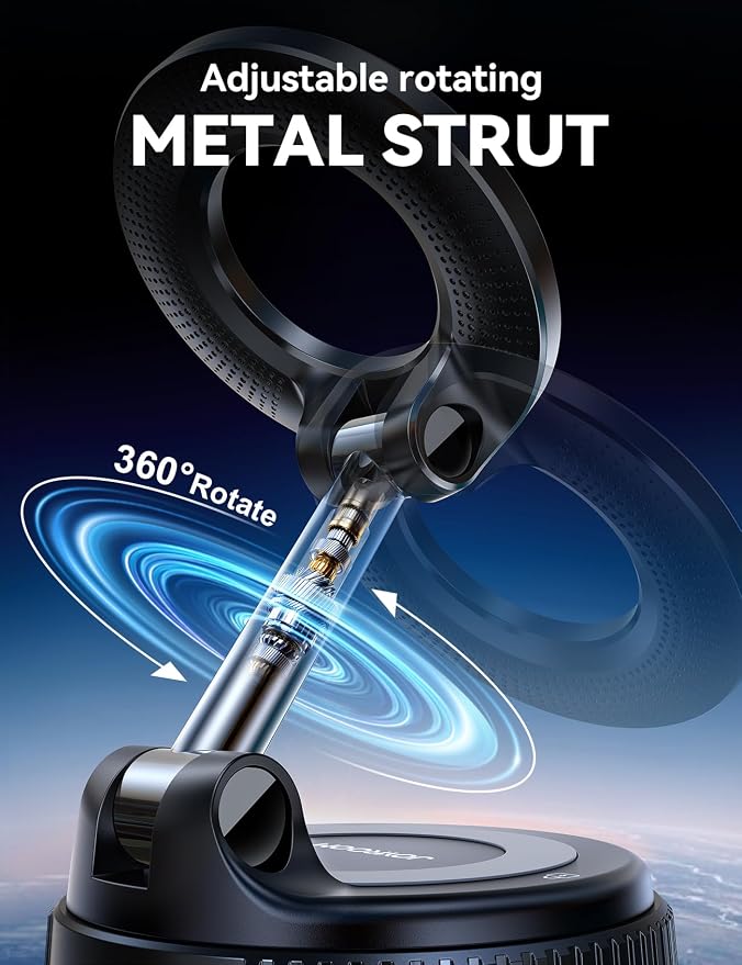Magsafe Car Mount, Car Mount for iPhone with Strong Magnet, 360° Metal Strut Vacuum Suction Cup Phone Mount for iPhone 17 Air Pro Max/16 15 14 13 12 Series& Android Magsafe Case, Black