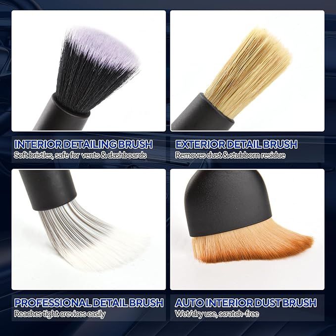 4PCS Car Detailing Brush Kit - Ultra Soft Boars Hair Car Interior Detailing Brushes, Includes 4 Different Brushes, Multi-use for Cleaning Interior or Exterior - Perfect Car Accessory Gift