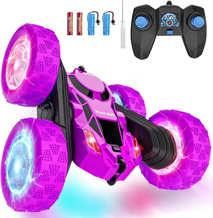 Remote Control Car for Kids, Stunt RC Cars with Cool Wheel Lights, Double-Sided Driving, 360-degree Rotation Boys & Girls Toys for Ages 6 7 8 9 10-12 Kids, Valentines, Birthday Idea