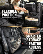 All in One Car Seat Back Organizer Fit Most Cars SUV Trucks Jeeps | Heavy Duty Molle Panel Seat Back Protector with Multi-Pockets Storage, for Tools, Toys, Camping, Travel, Daily Commuting