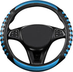 Car Leather Steering Wheel Cover - Carbon Fibre Material, Universal 14.5-15 Inch Leather Anti-Slip Breathable Auto Steering Wheel Covers for Men Women (3D Massage - Sky Blue)