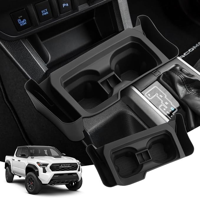 Center Console Cup Holder Insert for 2016-2023 Toyota Tacoma Interior Accessories, TPE Silicone Material 2-in-1 Center Console Drink Cup Holder Insert