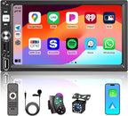 7” Wireless Apple CarPlay Double Din Car Stereo,FM Car Radio,Bluetooth 5.2,IPS Touchscreen 1024 * 600, Backup Camera,EQ Audio,Dual USB+Type-c Charging,Subwoord,Android Auto,Navigation,CarPlay MP5