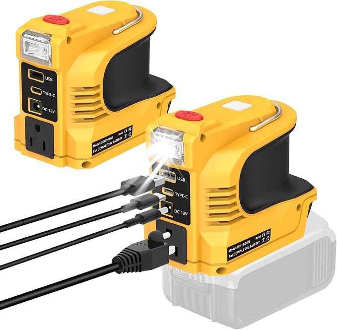 Real 220W Power Inverter Compatible with DeWalt 20V Battery, DC 20V to AC 110V-120V Portable Power Station with 1 AC Outlet, 1 USB & Type-C, 1 12V DC & 200LM LED (No Battery)