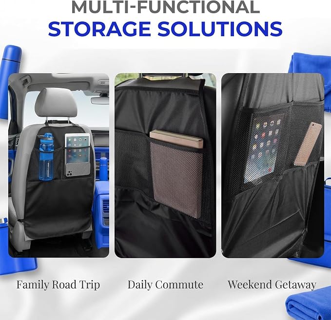 2 PCS Kick Mat Back Seat Protector, Anti-Mud Auto Seat Back Protective Cover with 2 Storage Pockets, Waterproof Backseat Kick Mats for Cars Trucks SUVs, Car Accessories