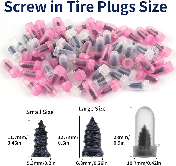 Tire Repair Screws, 60 PCS Vacuum Tire Plug Kit Spiral Rubber Nail, Tire Plugs Screw Type Fast Tool Self Screw in Tire Plugs, Tire Repair Kit for Car, Truck, Motorcycle Tire Puncture Repair