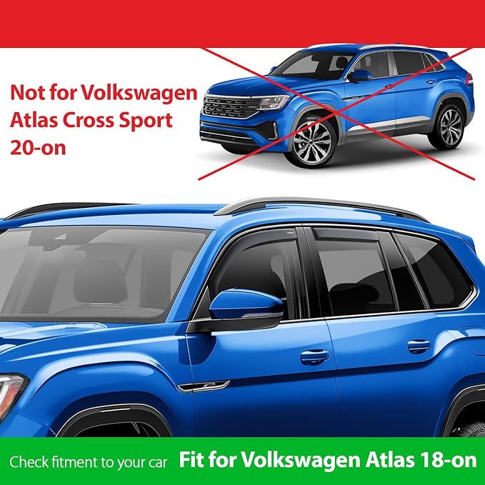 Goodyear Shatterproof in-Channel Window Deflectors for Volkswagen (VW) Atlas 2018-2026, Rain Guards, Window Visors for Cars, Vent Deflector, Car Accessories, 4 pcs - GY007701