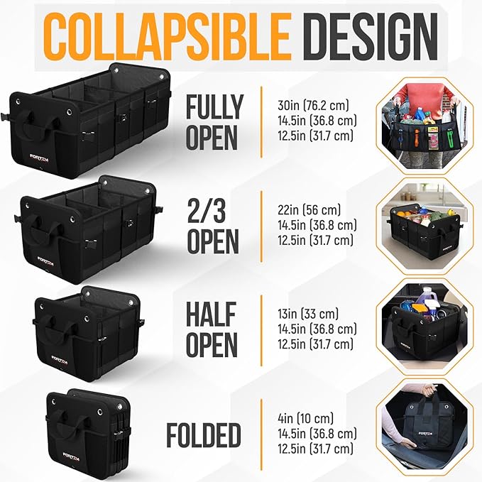 Trunk Organizer For SUV Car Organizer and Storage, Multi-Compartment Storage Bag Car Accessories for Women Men, Perfect Christmas Gifts, 1680D Oxford, Non Slip Bottom, Straps, Soft Cover (90L)