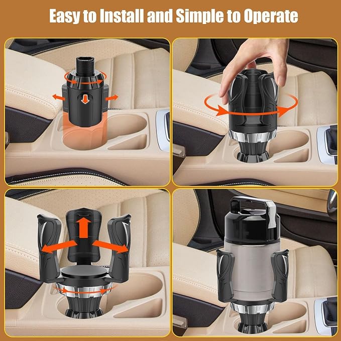 Car Cup Holder Expander, Adjustable 2-in-1 Vehicle Drink Holder Organizer with Non-Slip Base, Universal Fit for Cars, SUVs, Trucks