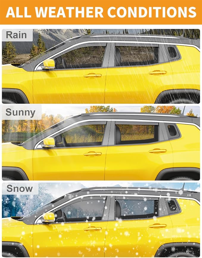 in-Channel Window Rain Guards Fit for Jeep Compass 2017-2026 Low Profile Rain Guards Extra Durable Window Deflectors Visors Vent Visors Vent Shades Car Accessories-4pcs