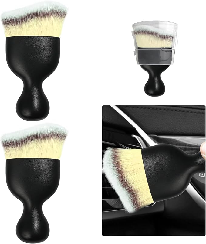 2 PCS Car Detailing Brush, Curved Soft Bristles Auto Removal Dust Collectors, Universal Vehicle Dashboard, Air Conditioner Vents etc Interior Cleaning Tool Accessories (Beige)