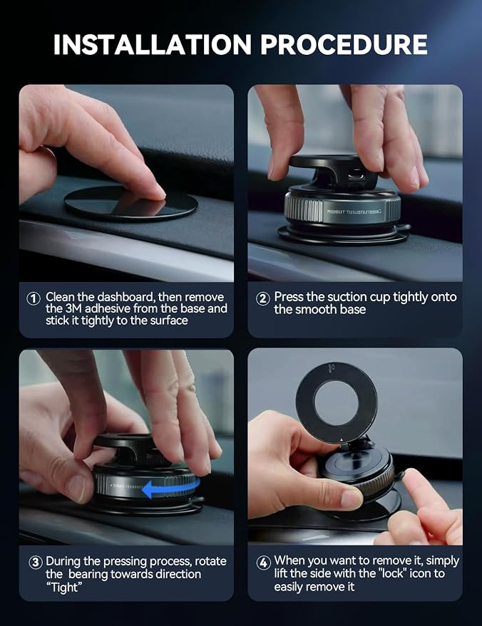 Magsafe Car Mount, Car Mount for iPhone with Strong Magnet, 360° Metal Strut Vacuum Suction Cup Phone Mount for iPhone 17 Air Pro Max/16 15 14 13 12 Series& Android Magsafe Case, Dark Blue