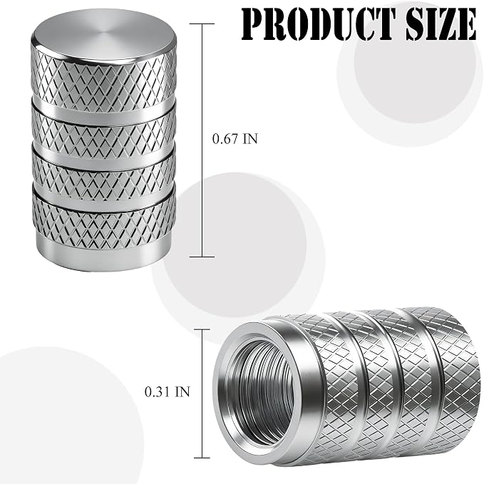 8PCS Tire Valve Stem Caps, Dust Proof, Anodized Aluminum Universal Tire Valve Stem Covers for Cars, SUV, Trucks, Bikes, Motorcycles, Bicycles(Silver)