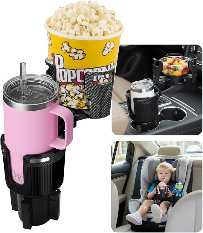 Upgraded Car Cup Holder Expander,2 in 1 Extra Cup Holder for Car, Double Automotive Cup Holder Extender Adapter, Fits Hydro Flask, Yeti, Nalgene, 32/40 oz Large Bottles Drinks Mugs