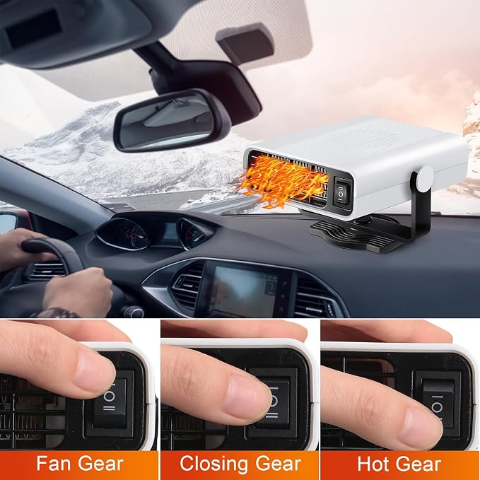 2 Pcs 12v 150w Portable Car Heater Defroster Windshield with Cigarette Lighter 360° Rotary Base 2 in 1 Heater and Cooling Fan Auto Defogger for Cars(White)