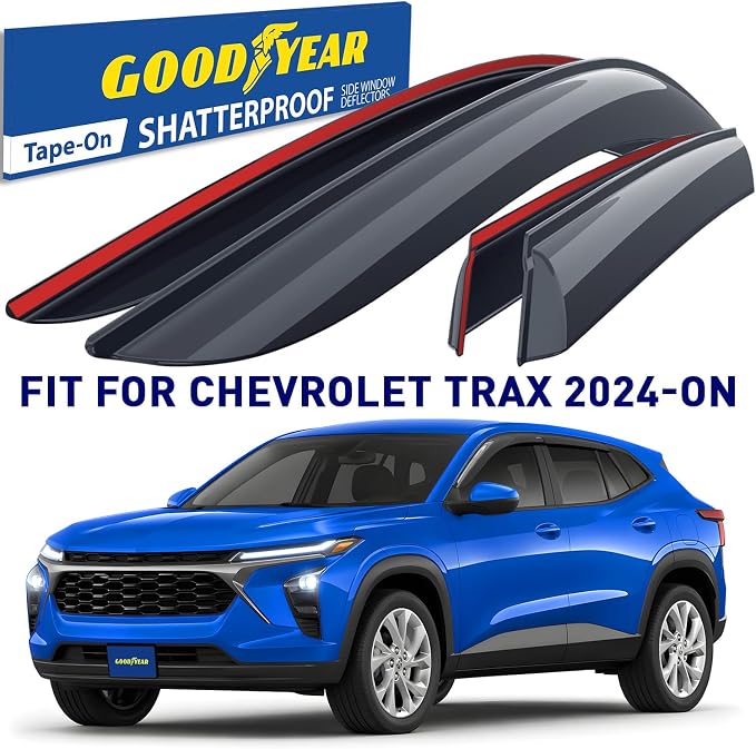 Goodyear Shatterproof Window Deflectors for Chevrolet (Chevy) Trax 2024-2026, Tape-on Rain Guards, Window Visors, Vent Deflector Visor, Car Accessories, 4 pcs. - GY008928