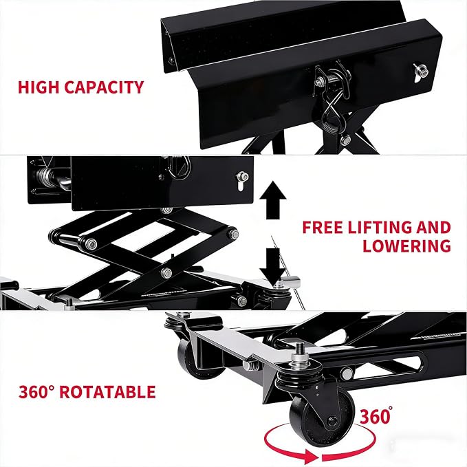Low Profile Transmission Jack, 450 LBS Heavy Duty Alloy Steel Transmission Lift, 7-23 Inch Lifting Range with 2M Safety Straps & 4 Lockable Swivel Brake Wheels, Car Truck Repair Service Jack, Red