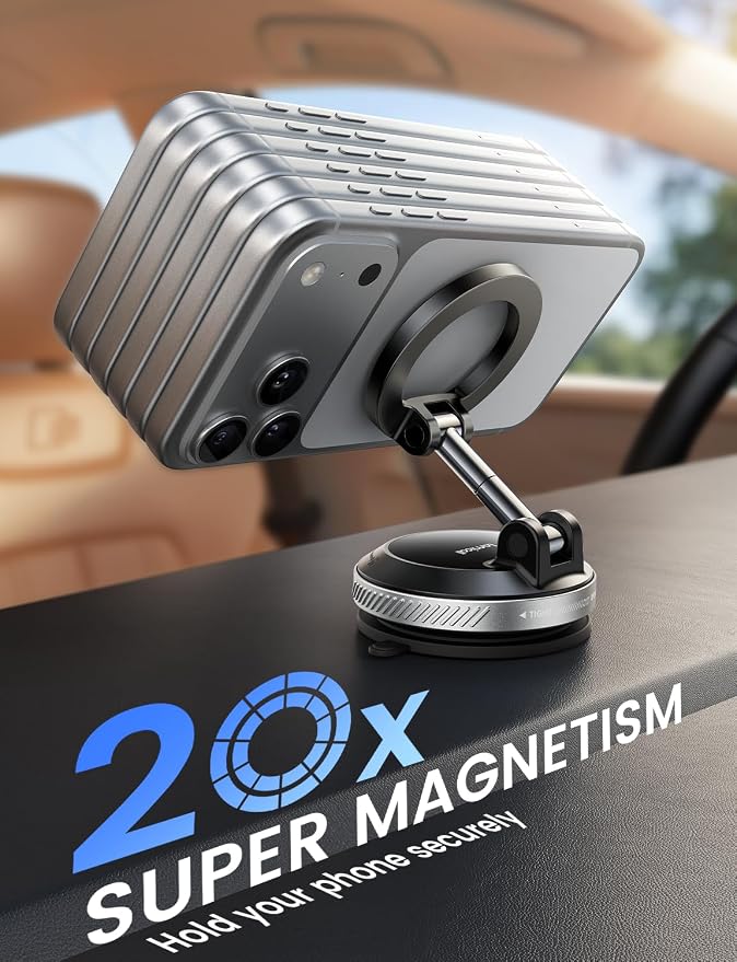 Car Phone Holder for Magsafe - [Upgraded Nano Gel Vacuum Suction] 360° Phone Holders for Your Car Dashboard Windshield, Strong Magnetic Phone Holder for Car Mount for iPhone 17 Pro Max Silver