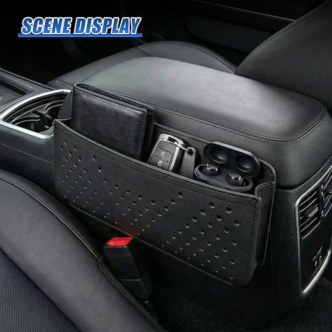 Car Seat Side Pocket Organizer, PU Leather Water-Resistant Car Console Storage Bag, Multifunctional Auto Interior Door Tray Pouch Organizer Accessories for Phone Keys Sunglasses (Black)