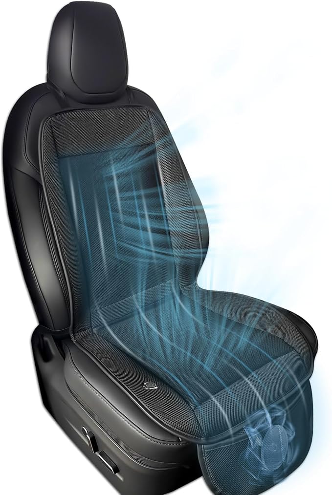 Cooling Car Seat Pad with Fan, 12V-24V Ventilated Car Seat Cushion, Breathable 3D Mesh Seat Cooler, 3-Speed Airflow Adjustment, Universal Fit for Cars, Trucks, SUVs - Ideal for Summer Driving