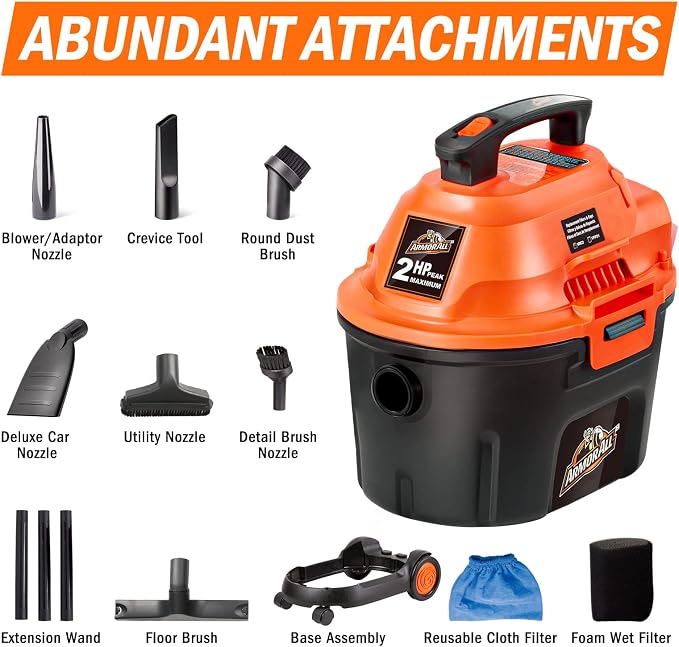AA255W Wet/Dry Utility Vac 2.5 Gallon, 2.5-Gallon,120 Volts (AC), Orange/Black