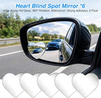 6Pcs Heart Blind Spot Mirror for Car, Convex Mirrors Universal Fit Stick for Blindspot