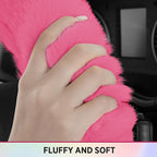 Steering Wheel Cover, Fluffy Car Wheel Covers for Women/Girls/Ladies，Soft Wool Fur Steering Wheel Protector, Universal 14 1/2 inches to 15 inches - HotPink