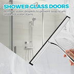 2pcs Shower Squeegee for Glass Doors with Adhesive Hanging Hook Set | 9.9” silver, bathroom accessories, window cleaner, new home essentials, soft rubber blade, metal handle, ergonomic grip