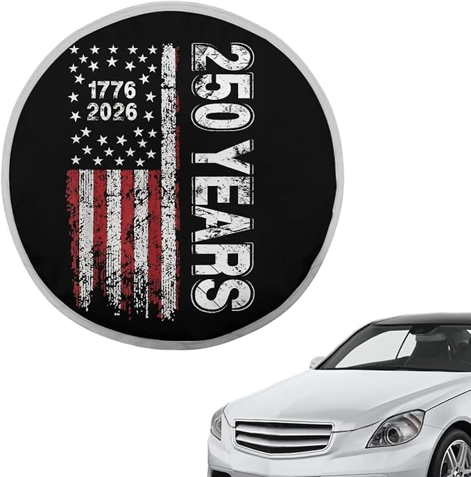 250 Years American Flag Steering Wheel Cover Sun Shade Anti-Heat Aluminum Foil Auto Interior Protector for Men, Block UV Rays Cool in Summer Vehicle Accessories Universal