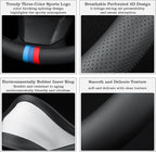 Car Leather Steering Wheel Cover - Panapi Material, Universal 14.5-15 Inch Leather Anti-Slip Breathable Auto Steering Wheel Covers for Men Women (Nappa Leather - Tricolor Stripes)