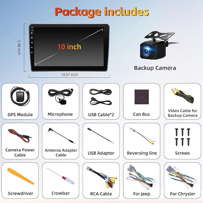 Car Stereo Radio Upgrade for Jeep Wrangler JK 2007-2018 Replacement 2+64G Android 15 Head Unit with 10 Inch Touch Screen CarPlay Android Auto Backup Camera