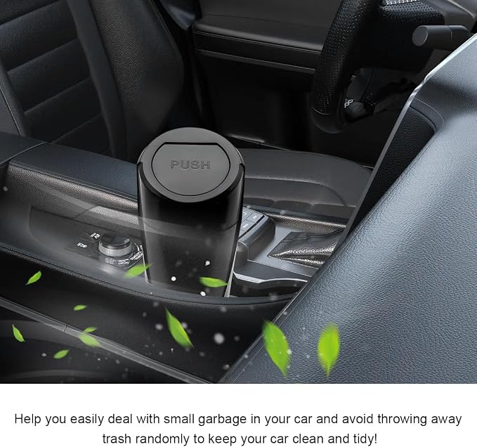 Car Trash Can with Lid, Mini Car Garbage Bin Leakproof Cup Holder Trash Can, Multipurpose Organizer Door Pocket Trash Cup Fits Auto Home Office, Universal Garbage Can (Black)