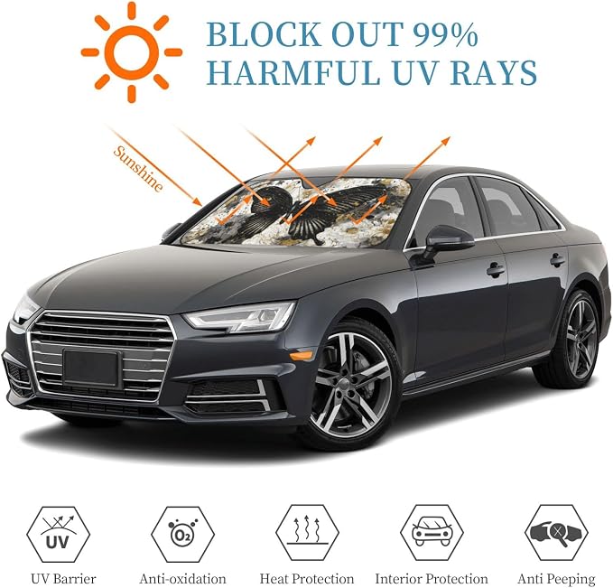 Windshield Sun Shade Black Butterfly Art Boho Car Front Window Sunshade Cover for Truck SUV Blocks UV Rays Automotive Visor Interior Protector 51 x 27.5 inch