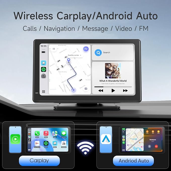 7 Inch Portable Carplay Screen for Car,Car Stereo Wireless Carplay & Android Auto,1080p Backup Camera CarAudio Receivers GPS Navigation Mirror Link