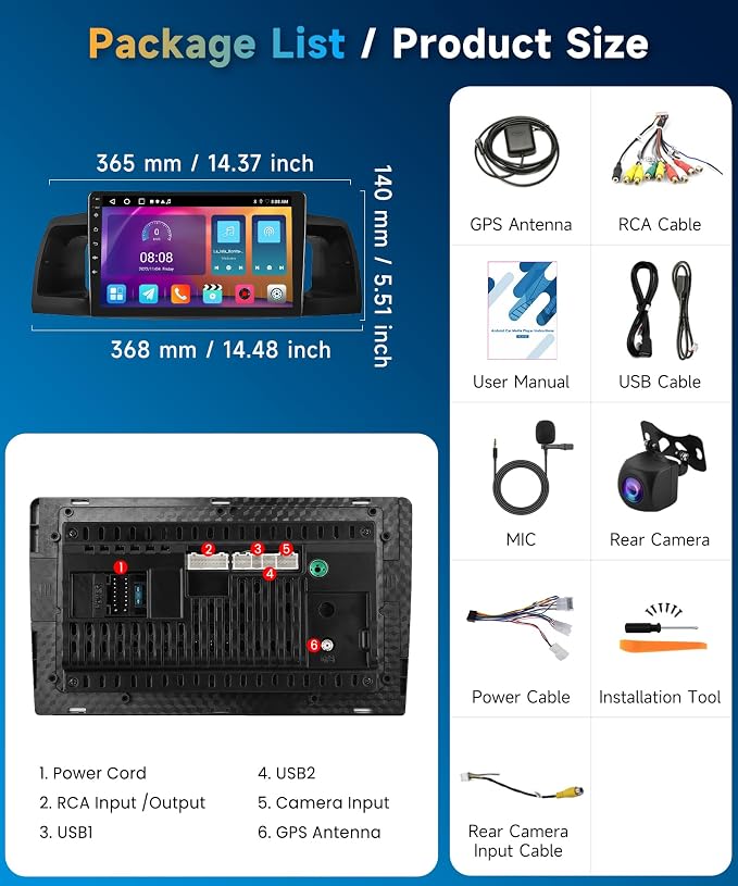 5G WiFi Car Radio Stereo for Toyota Corolla EX 2007-2012 Android 15 Wireless Carplay Android Auto, 9“ Touch Screen Bluetooth Car Audio,GPS,FM/RDS,SWC+AHD Backup Camera, 2G+64G