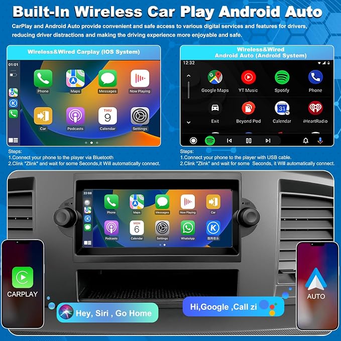 Radio Upgrade for Dodge Ram 1500/2500/3500 2006-2008, Jeep Compass Patriot 2007-2008, Grand Cherokee 2005-2007, Chrysler 300/300c 2005-2007, Wireless CarPlay Android 6.86" Stereo Back Camera WiFi GPS