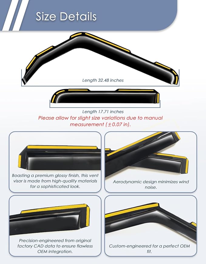 in-Channel Window Rain Guard for Jeep Wrangler JL 2018-2026 and Jeep Gladiator 2020-2026 Rain Guards Side Window Visors Low Profile Vent Visor Window Deflectors Vent Shades Car Accessories