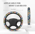 Colorful Boho Floral Bright Blossoms Print Cute Steering Wheel Cover for Women,Car Accessories Interior Decor Universal for SUV Sedan Trucks (15 Inch)