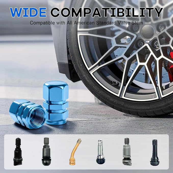 Car Tire Valve Stem Caps, 12pcs Air Caps Cover, Universal for Cars, SUVs, Bike, Trucks and Motorcycles-Pale Blue