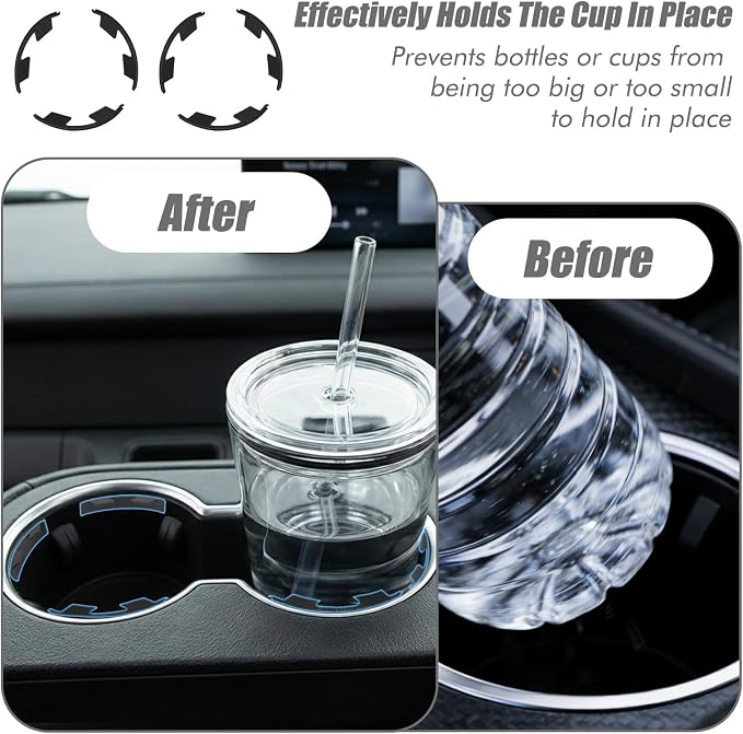Car Cup Holder Limiter, 6Pcs Cupholder Insert for Car, Silicone Stabilizer for Water Bottles & Travel Mugs, Secure Fit with Anti-Slip Base, Universal for Most Vehicles (Black)