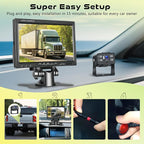 7" 2-Channel Truck Backup Camera Monitor kit No Lag Waterproof Induction Night Vision Reverse Camera + IPS Screen Rear View Monitor Vehicle Parking System for RV Bus Trailer Truck (49ft Video Cable)