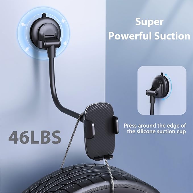 Phone Holder - 14-Inch Long Arm Windshield Car Cell Phone Holder Anti-Shake Stabilizer Automobile Mount for iPhone Android Smartphones