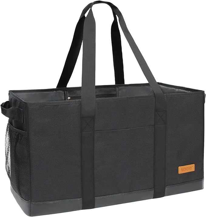 Extra Large Utility Tote Bag - Standing Reusable Grocery Bag with Handle, Collapsible Storage for Shopping, Beach