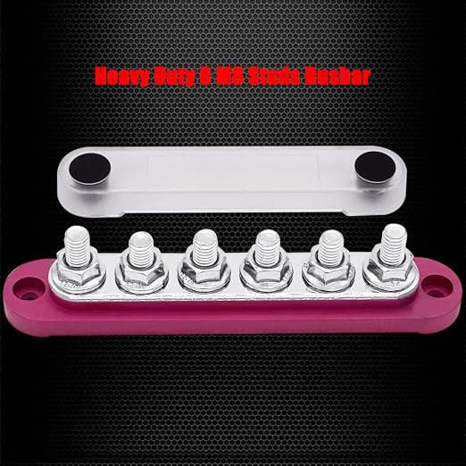 6 x M8 (5/16") Studs Power Distribution Block Bus Bar 12V, 5.9" HD 200A Marine BusBar Battery Distribution Block W/Cover for Car Boat Solar (Red)